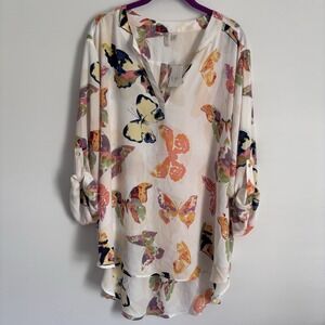 CATO Women's Breezy Butterfly Top Size 3X High-low Colorful Hem‎ Nature NEW